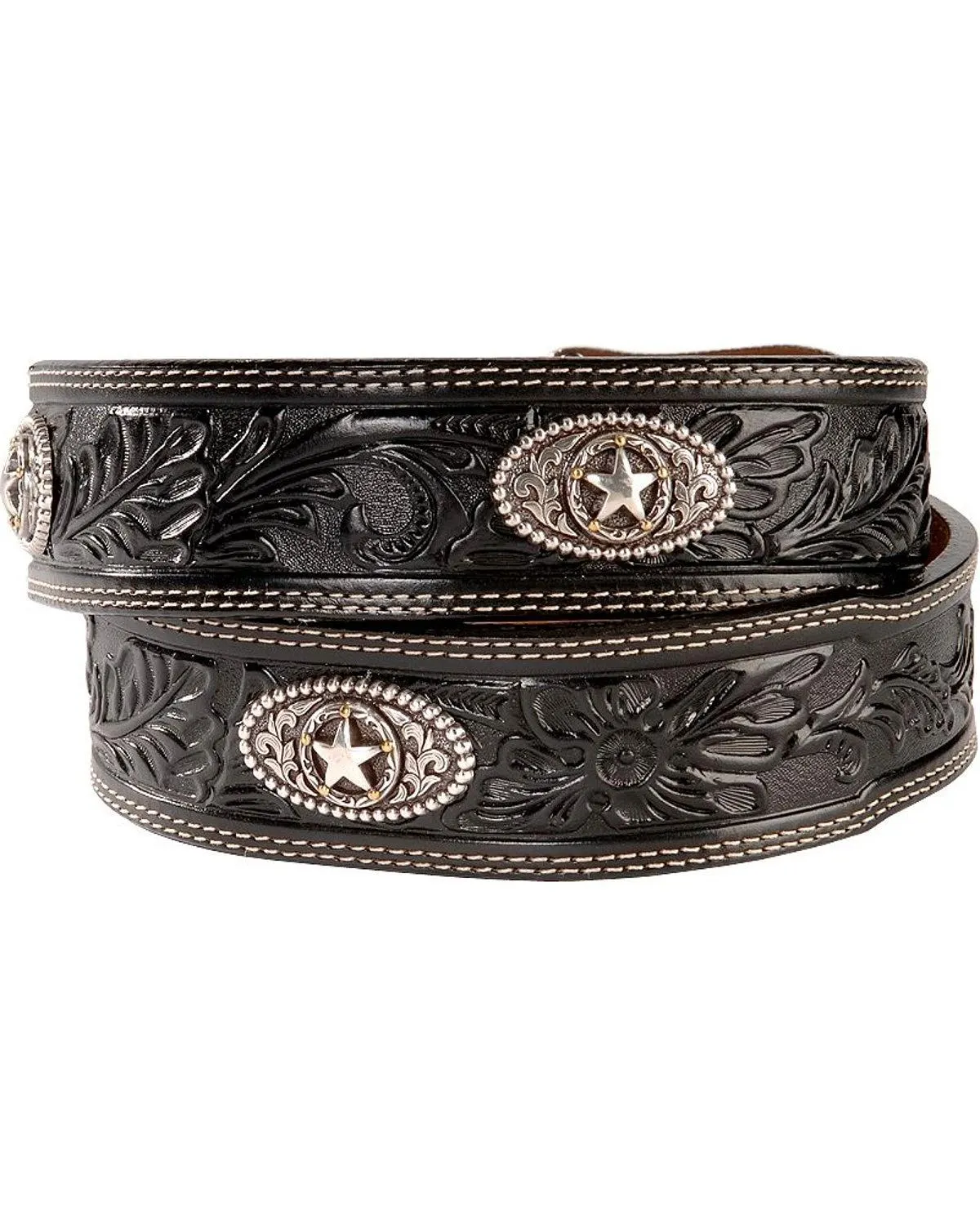 Leegin Justin Mens Black Silver Stars Embossed Belt Style c12423