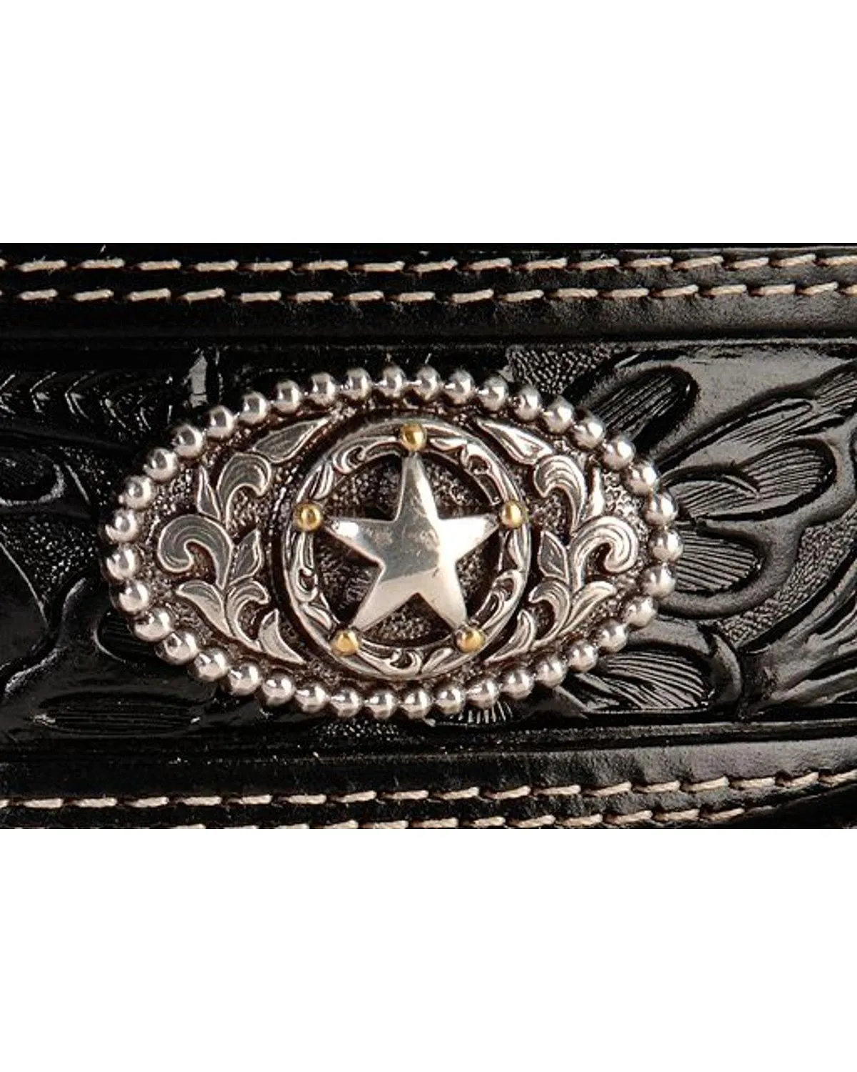 Leegin Justin Mens Black Silver Stars Embossed Belt Style c12423