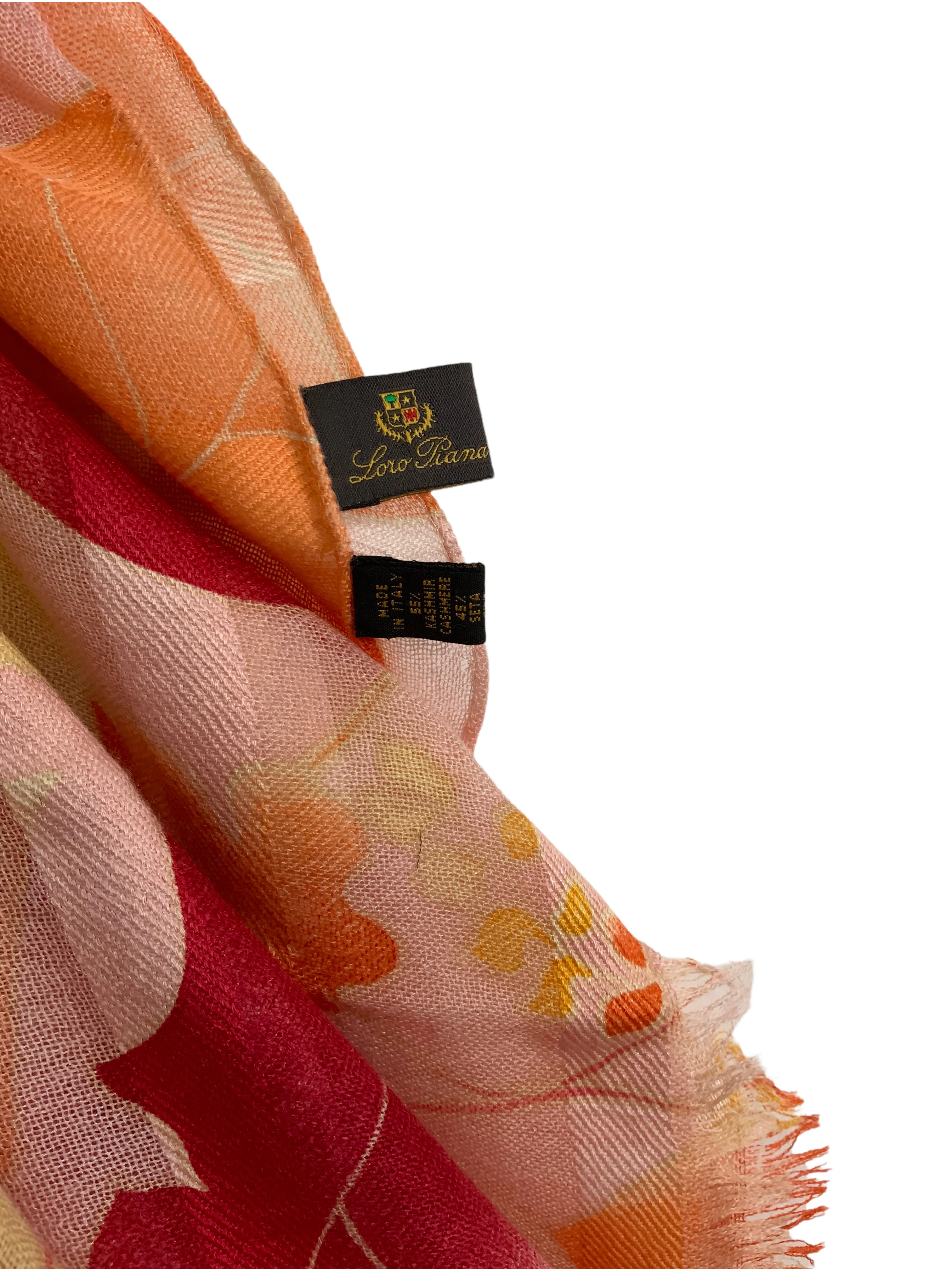 Loro Piana Cashmere Silk Leaf Print Oblong Scarf