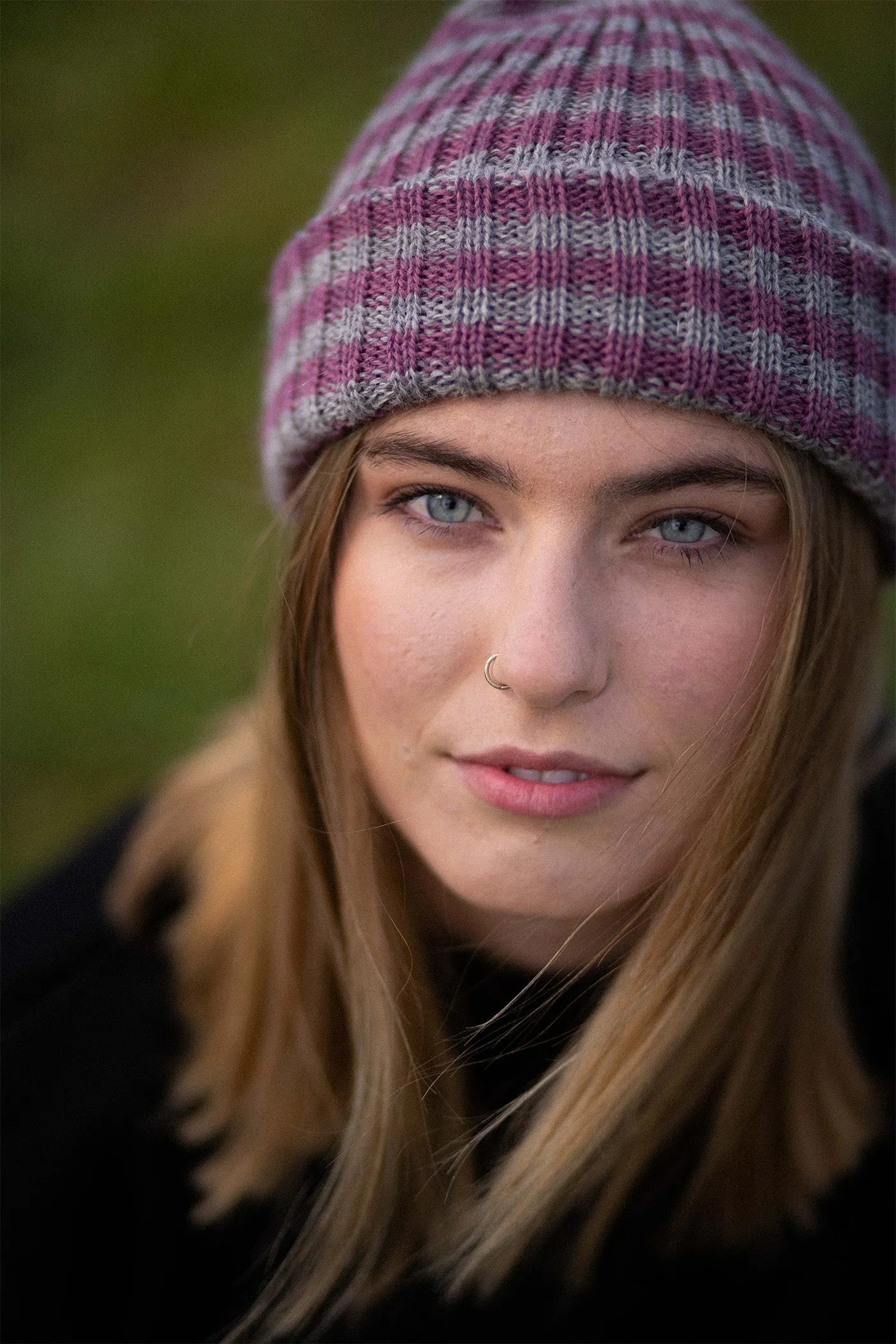 Lupin Pink & Smoke Striped Knitted Beanie