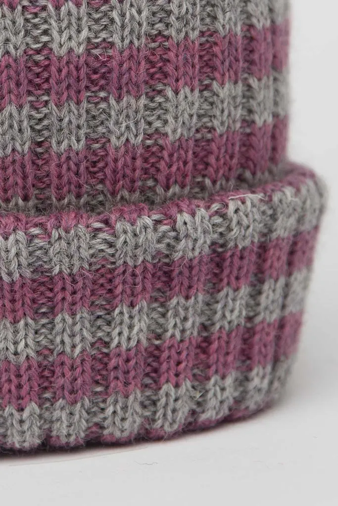 Lupin Pink & Smoke Striped Knitted Beanie