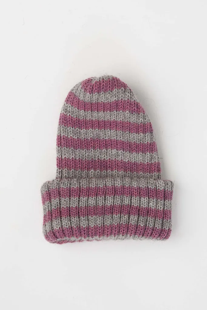 Lupin Pink & Smoke Striped Knitted Beanie