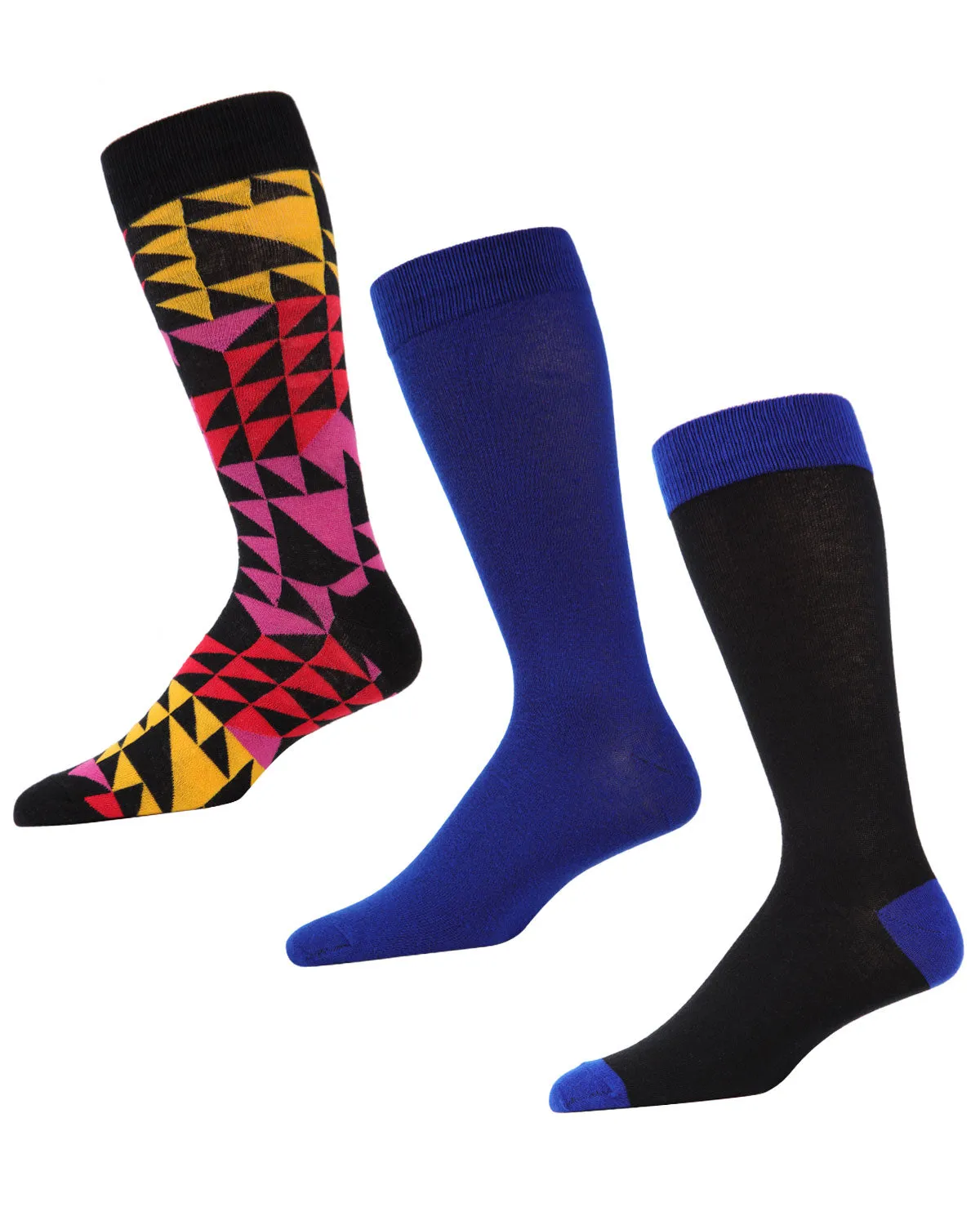 Men's 3 Pair Pack Asymmetrical Cotton Blend Crew Socks