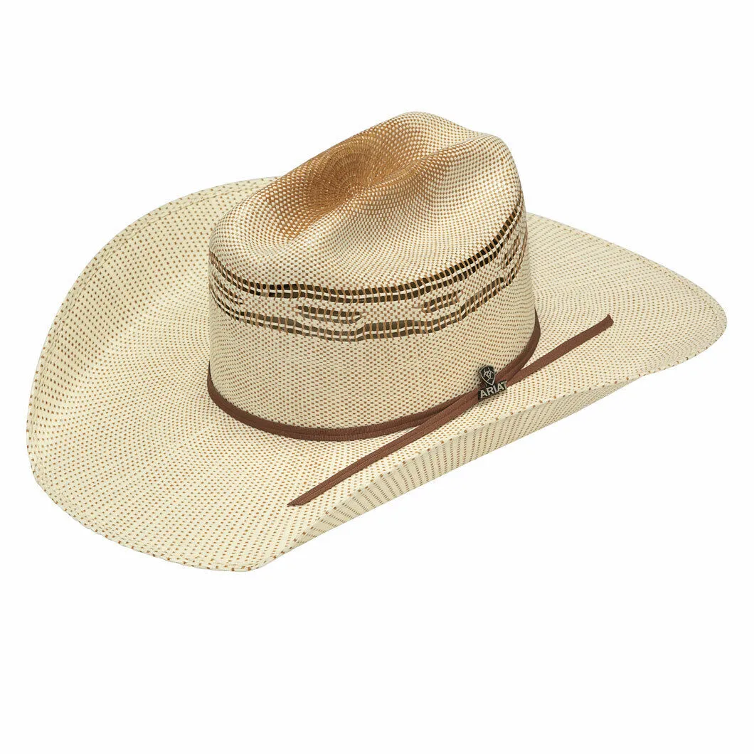 MF Western Ariat Straw Golden Brown Hatband Bangora Hat, Ivory & Tan Style A73196