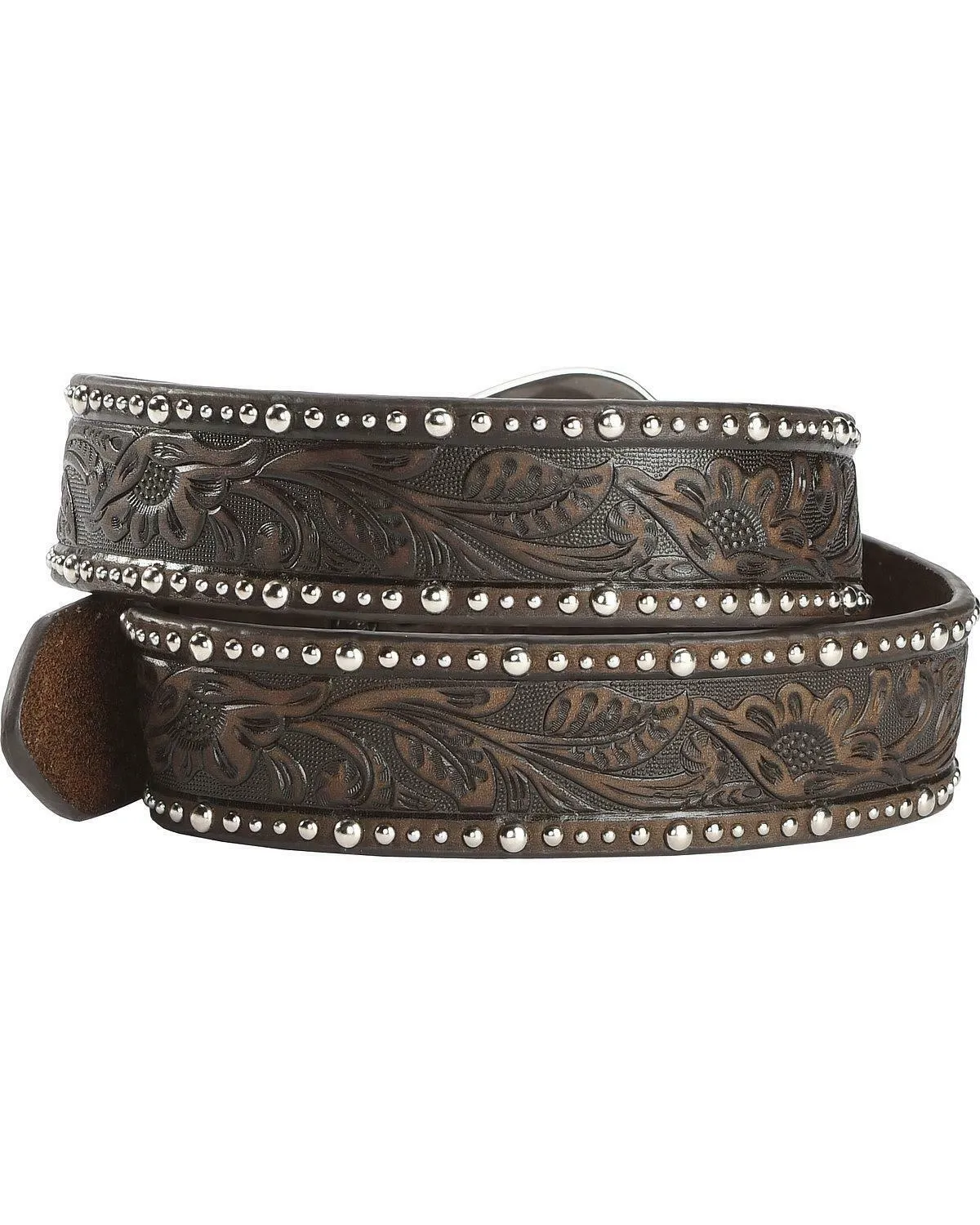 MF Western Ariat Western Belt Womens Leather Embossed Inlay Nail Brown Style A1513802