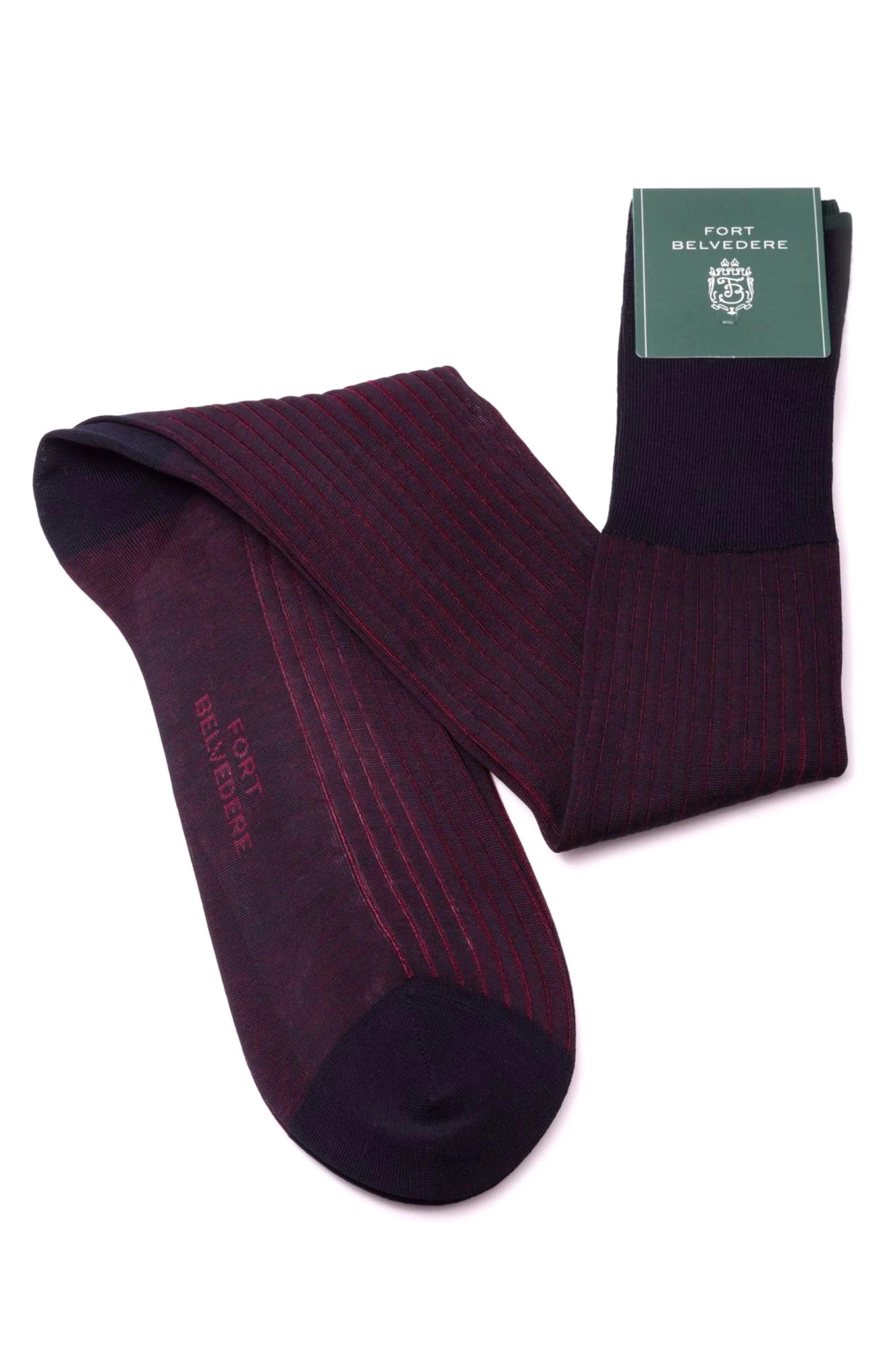 Midnight Blue & Burgundy Red Shadow Stripe Cotton Socks