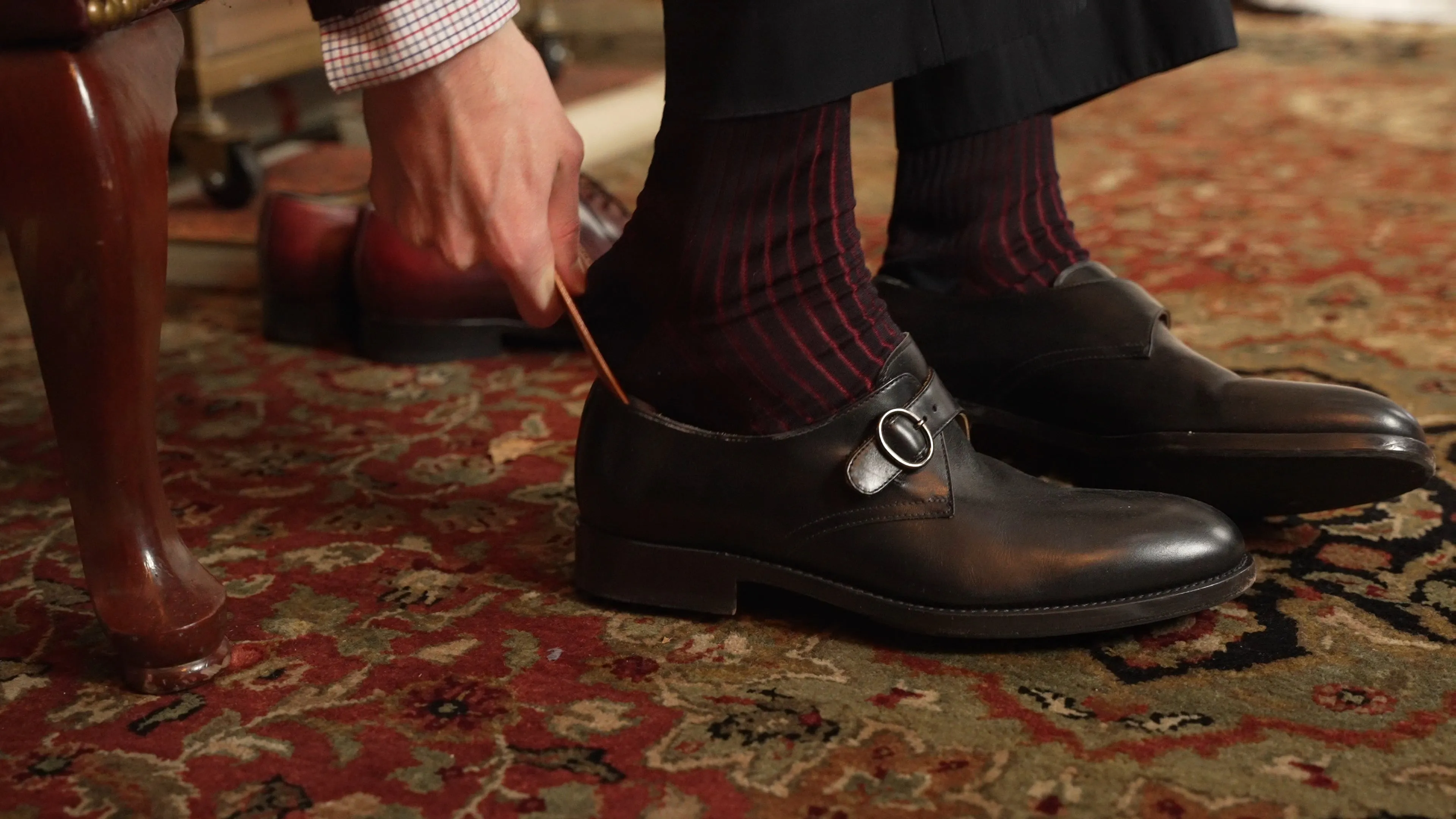 Midnight Blue & Burgundy Red Shadow Stripe Cotton Socks