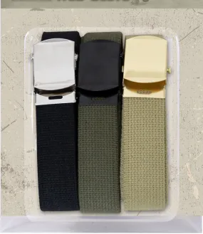 Military Web Belts 100% Cotton Adjustable Belt with Slider Buckle 54" - 3PACK