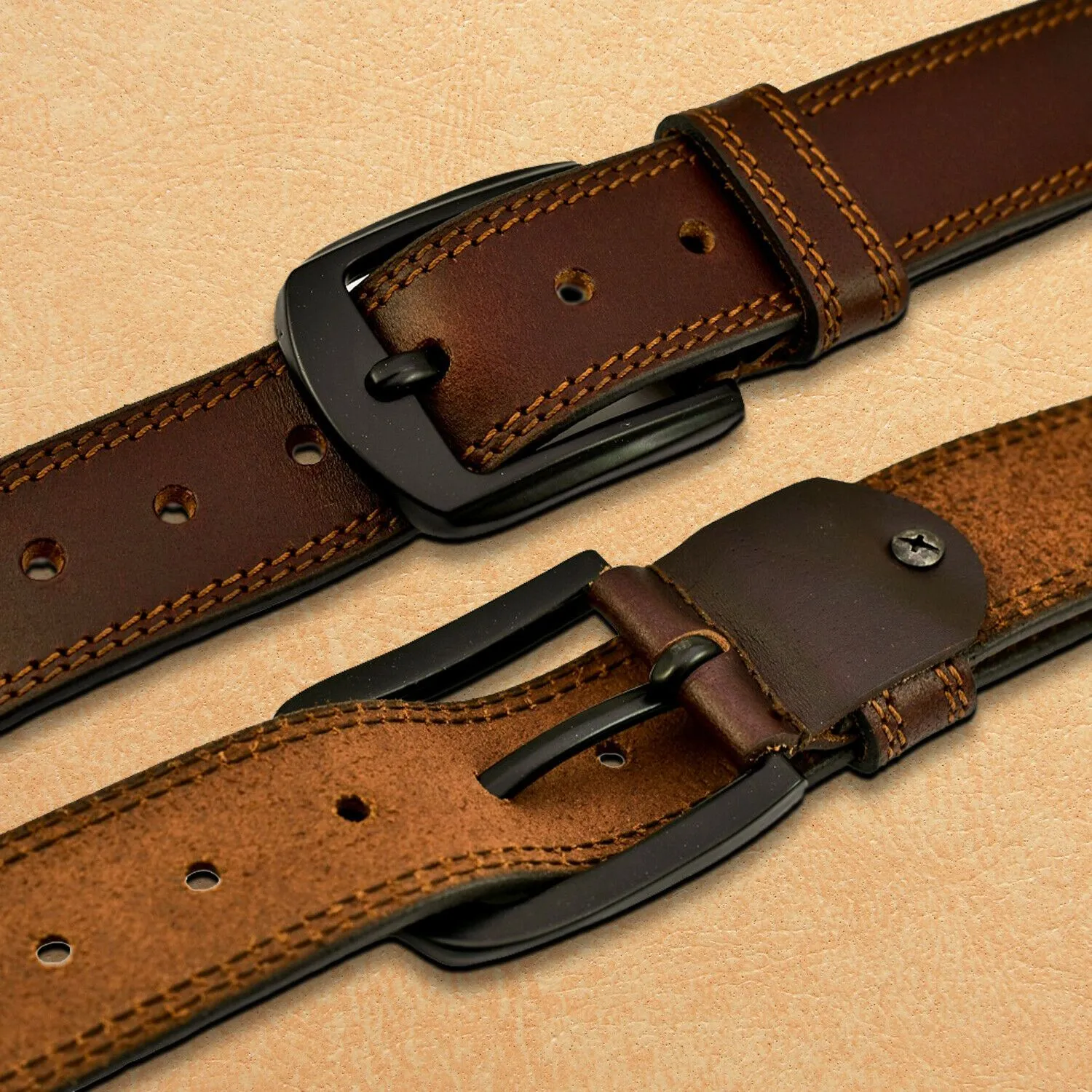 MRoyale™ Handmade FULL GRAIN Premium Leather Belt | Jeans, Metal Buckle, Brown/Black/Tan