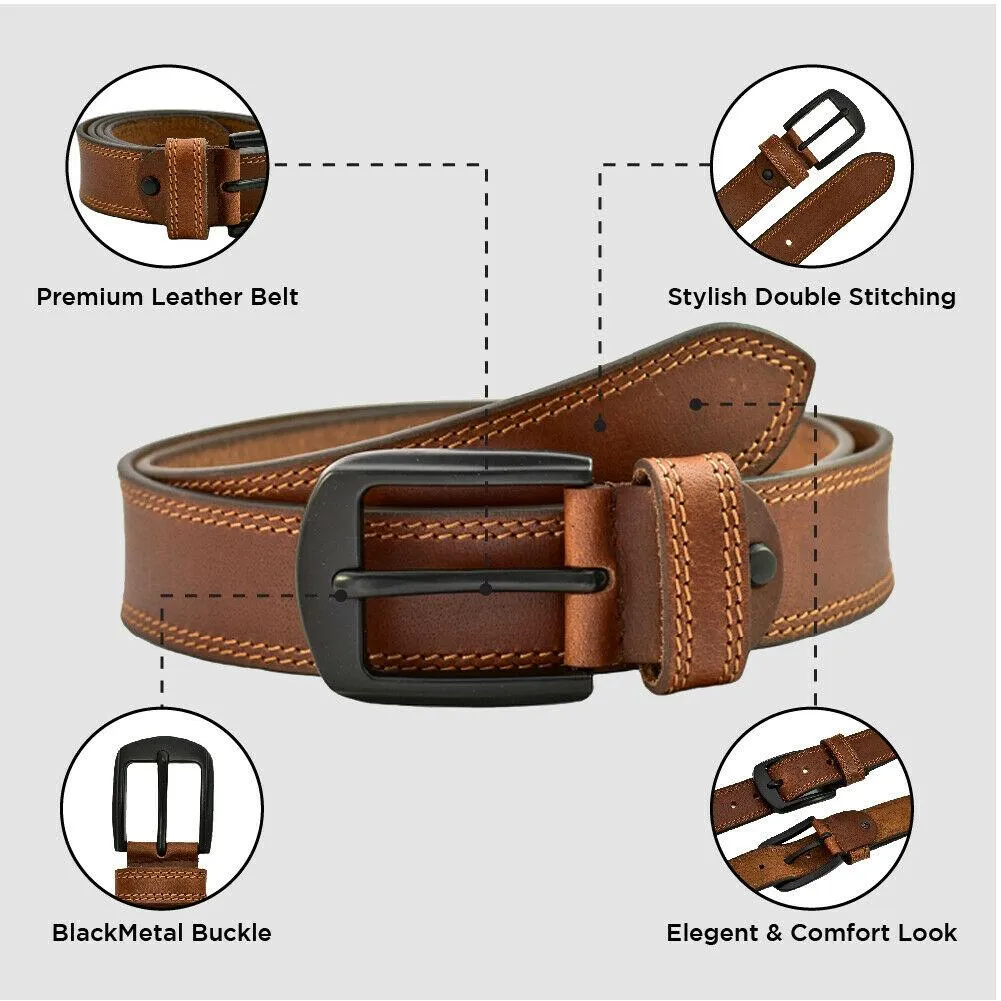 MRoyale™ Handmade FULL GRAIN Premium Leather Belt | Jeans, Metal Buckle, Brown/Black/Tan