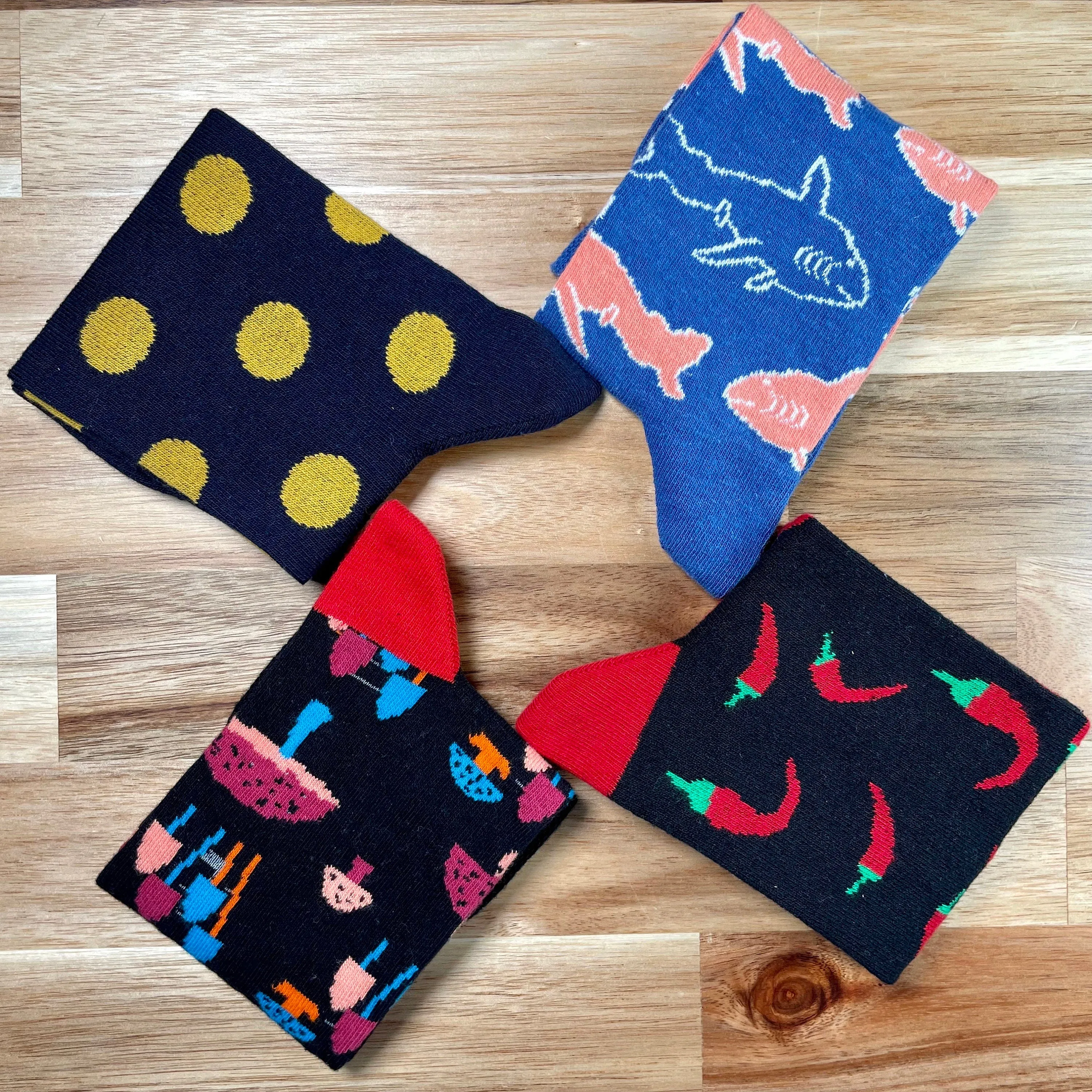 Mushroom Socks Set 6 Pair Red Pepper , Polka Dot , Shark Socks , Groomsmen Socks , Weddings Socks Gift Cotton Custom Socks