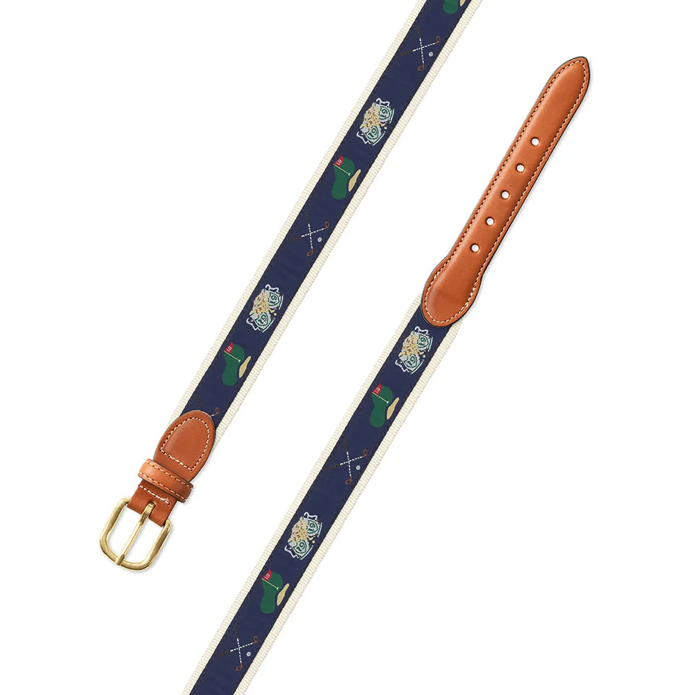 Navy & Natural Golf Motif Leather Tab Belt