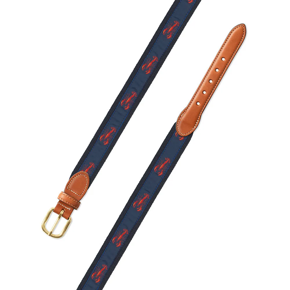 Navy Lobster Motif Leather Tab Belt