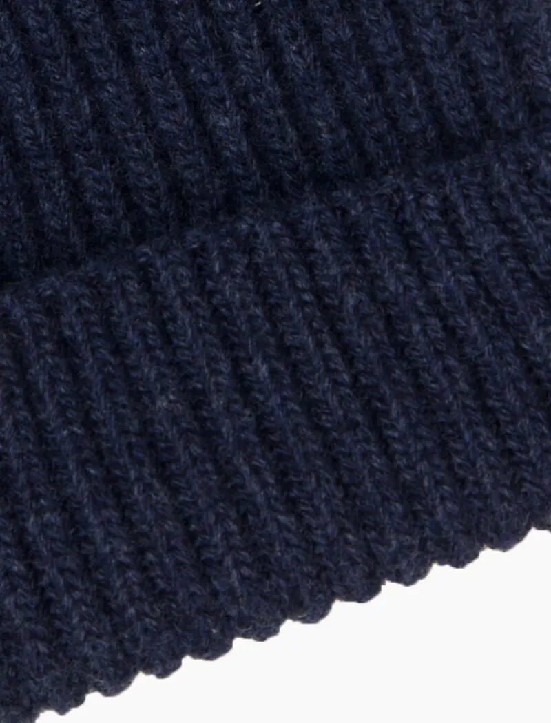 Navy Ribbed Wool & Cashmere Beanie