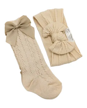 Our Latte Smaller Headband & Open Patterned Knee High Socks Set