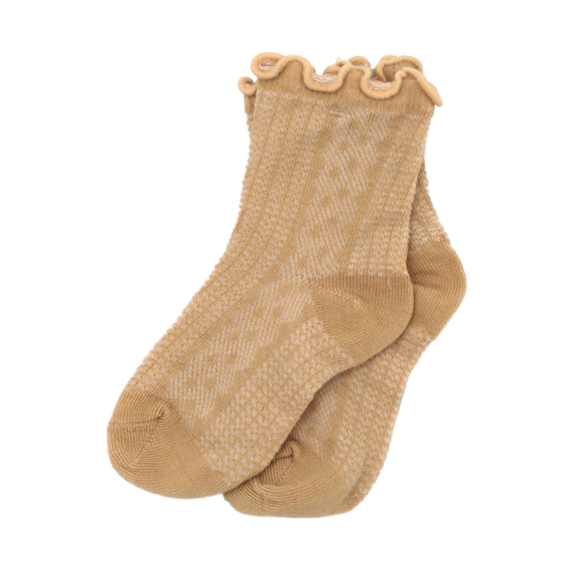 Patterned Scallop Rib Socks - Beige