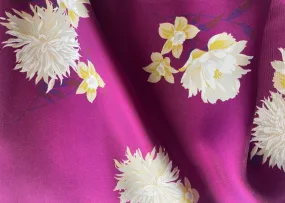 Pearl White Chrysanthemums & Creamy Daffodils on Fandango Silk Twill (Made in Italy)