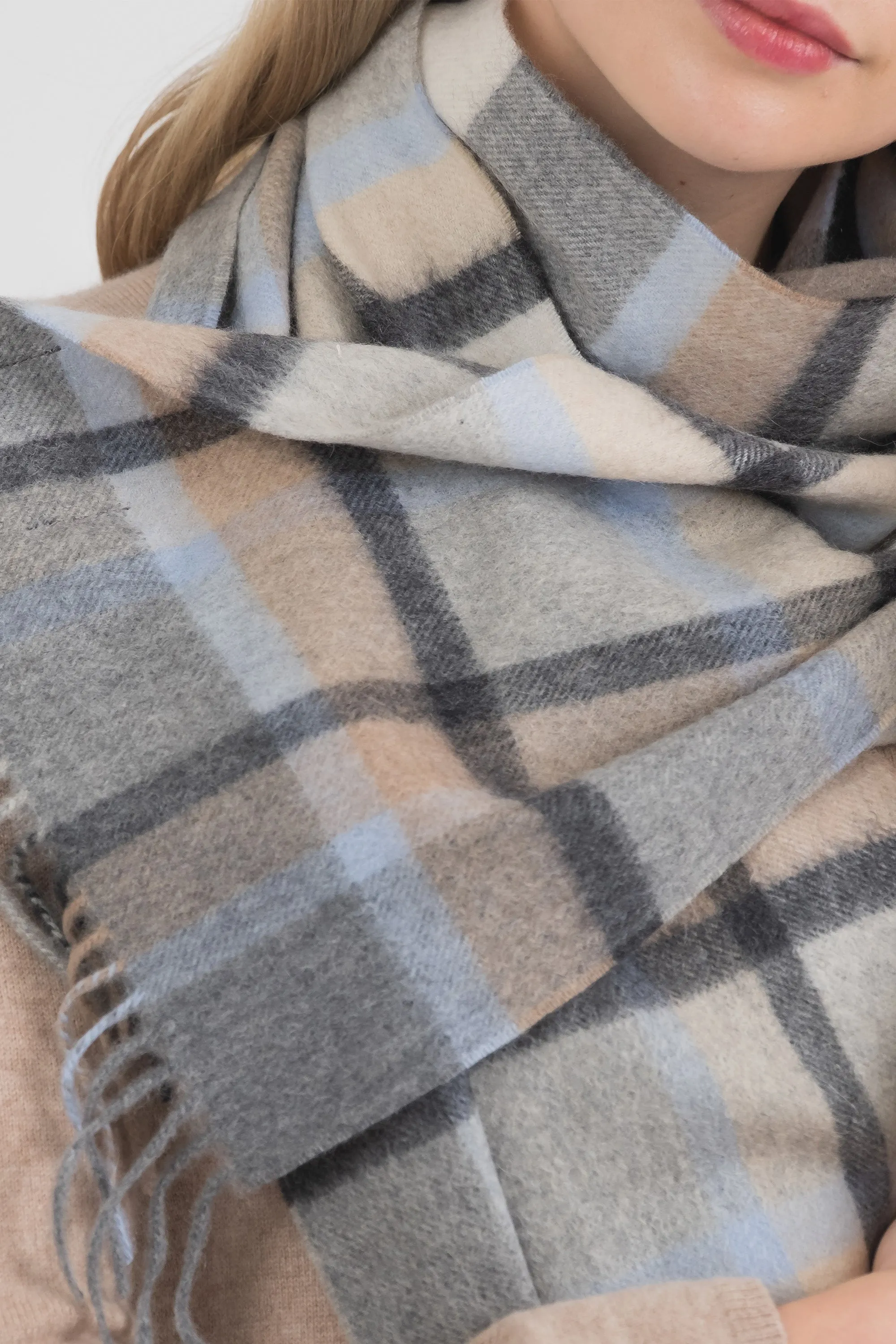 Princeton Check Cashmere Scarf - Blue