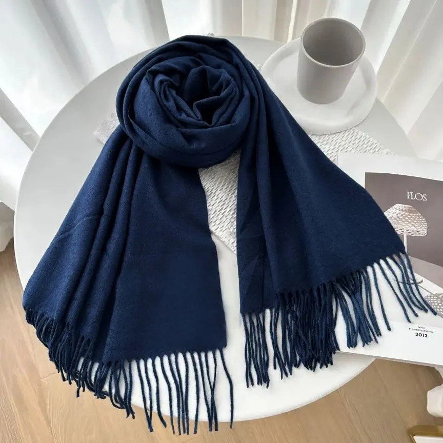 Pure Woolen Shawl Scarves - Navy