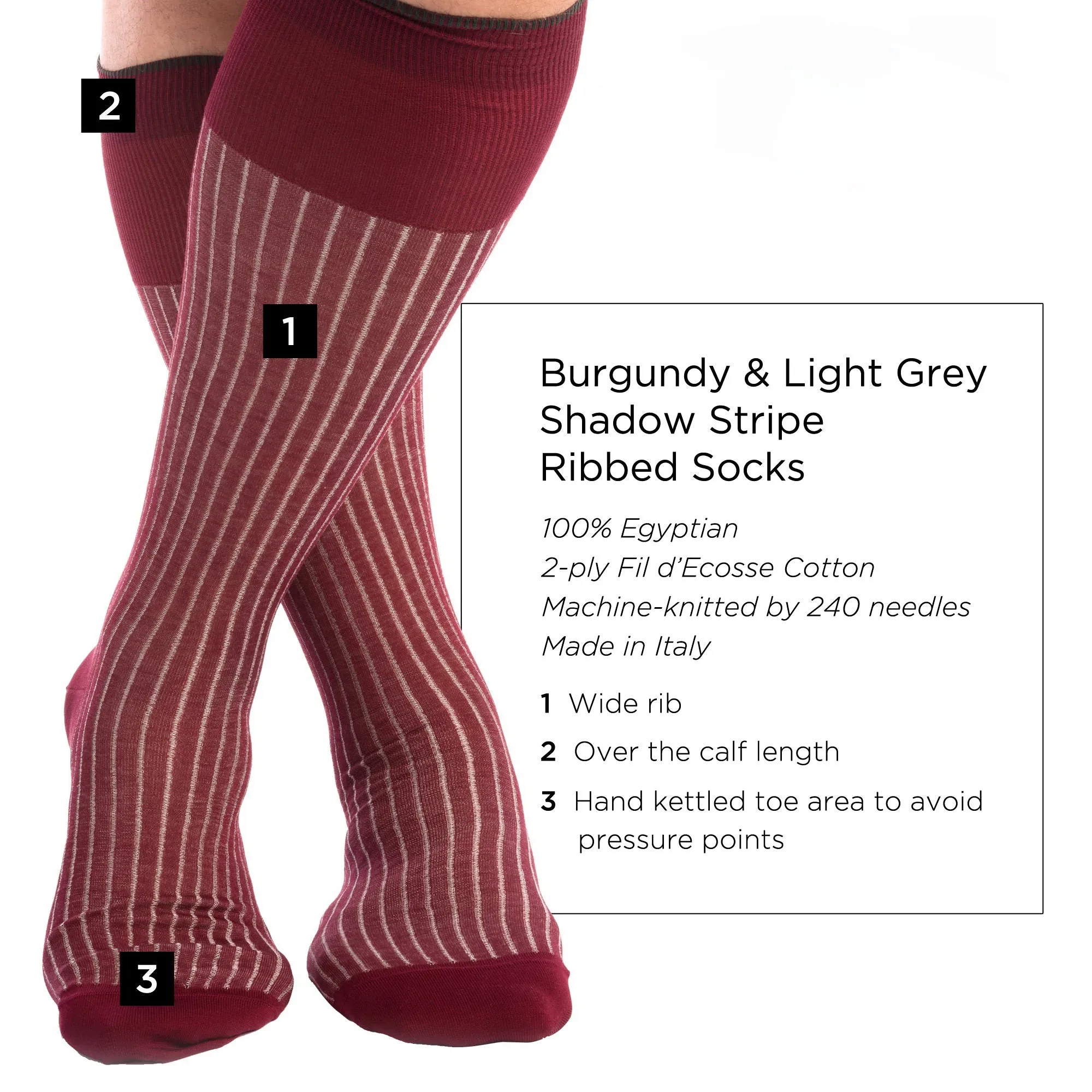 Red & Light Gray Shadow Stripe Cotton Socks