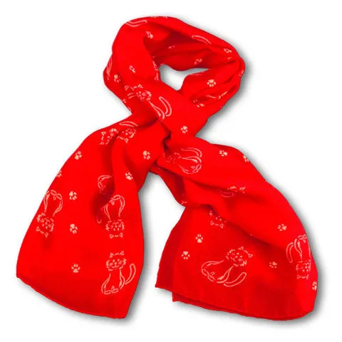 RED CAT PATTERN SCARF - 67x26"