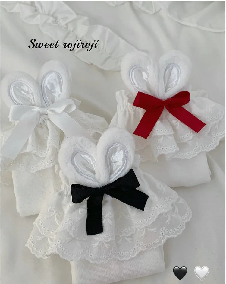 Roji roji~Cotton Lolita Bunny Ear Socks Summer Bow Short Socks