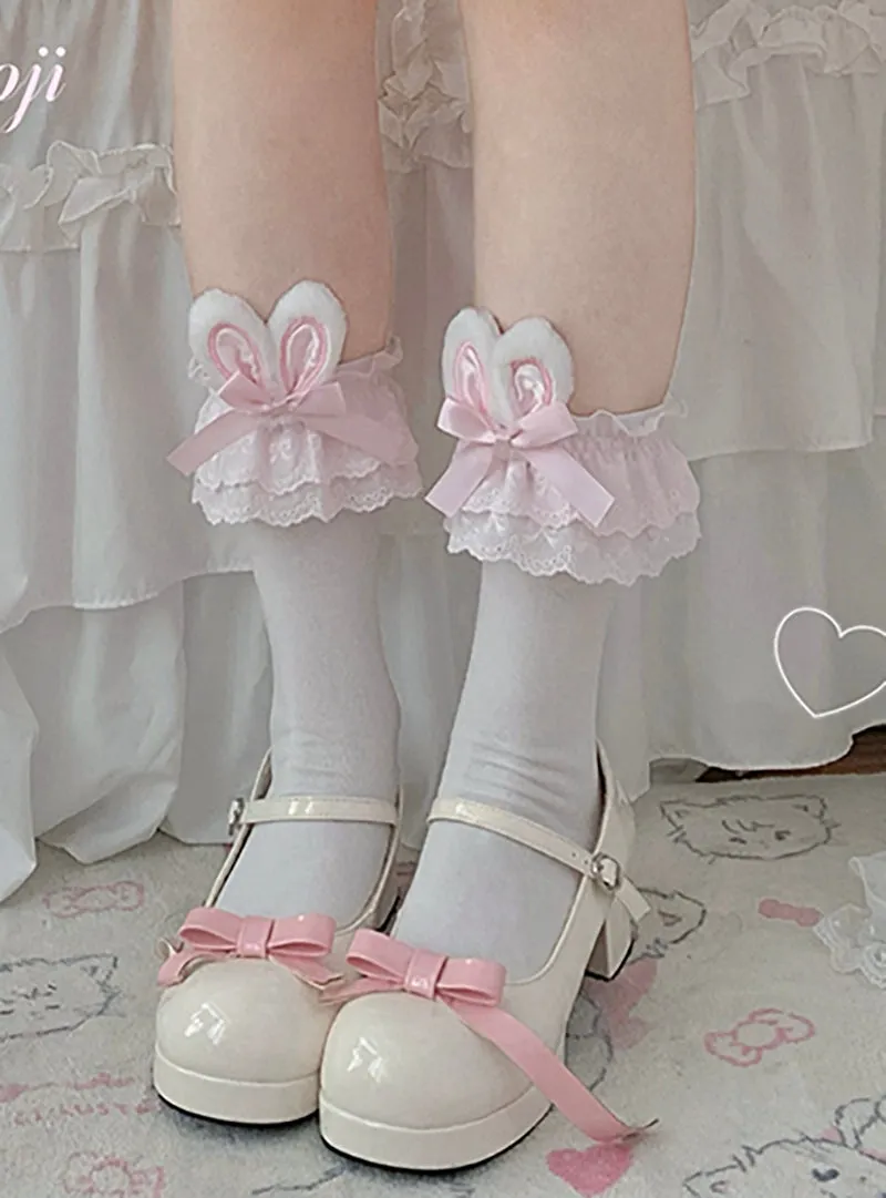 Roji roji~Cotton Lolita Bunny Ear Socks Summer Bow Short Socks