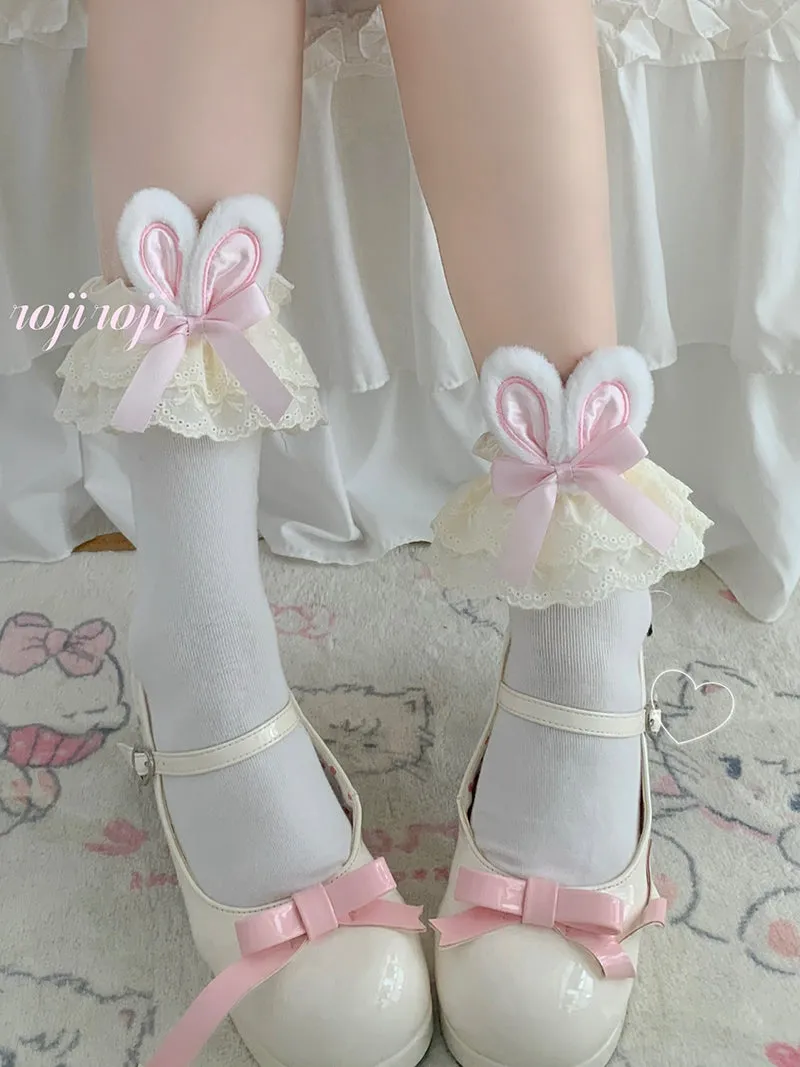 Roji roji~Cotton Lolita Bunny Ear Socks Summer Bow Short Socks