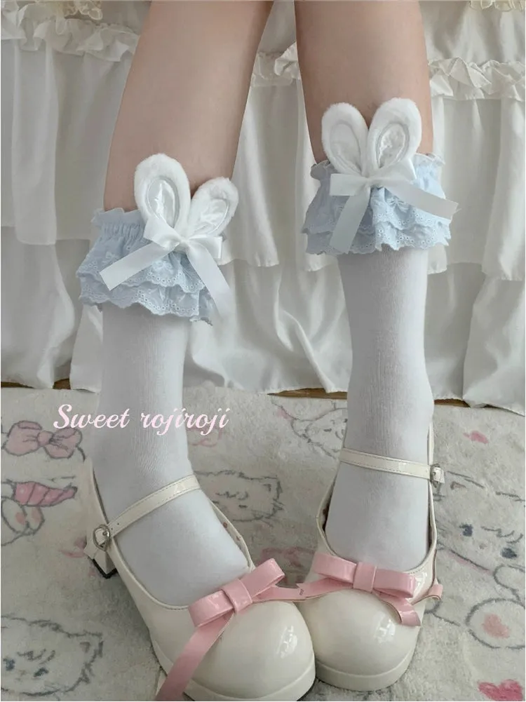 Roji roji~Cotton Lolita Bunny Ear Socks Summer Bow Short Socks