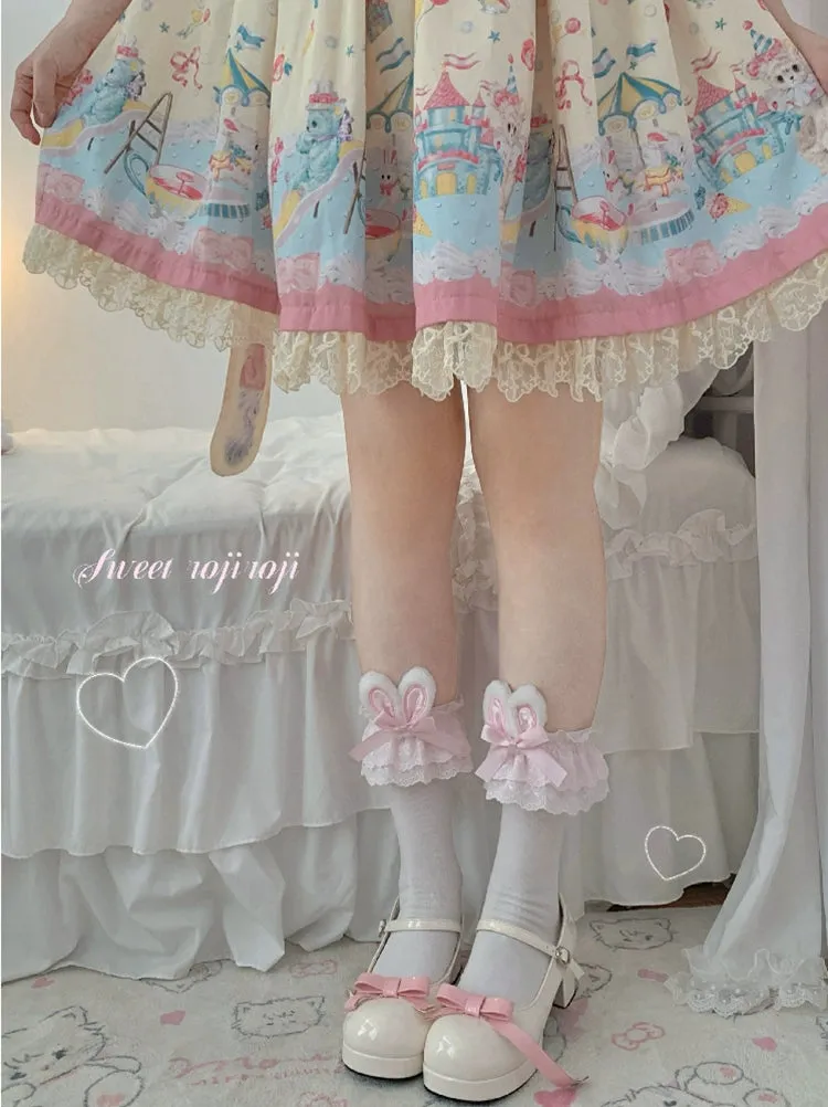 Roji roji~Cotton Lolita Bunny Ear Socks Summer Bow Short Socks