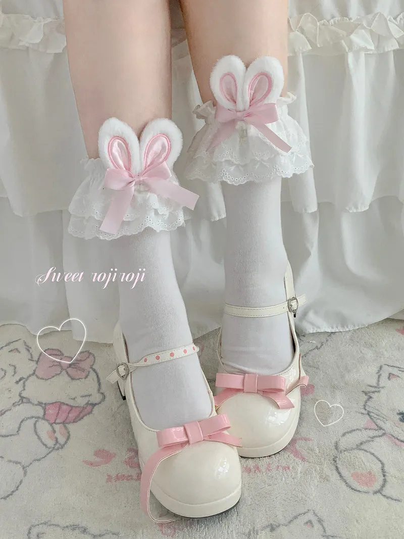 Roji roji~Cotton Lolita Bunny Ear Socks Summer Bow Short Socks