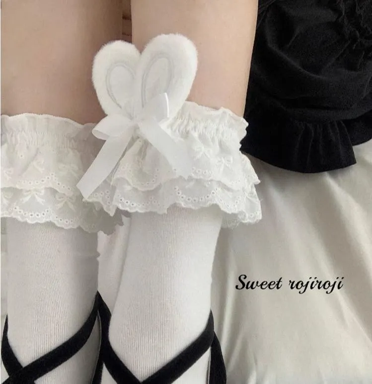 Roji roji~Cotton Lolita Bunny Ear Socks Summer Bow Short Socks