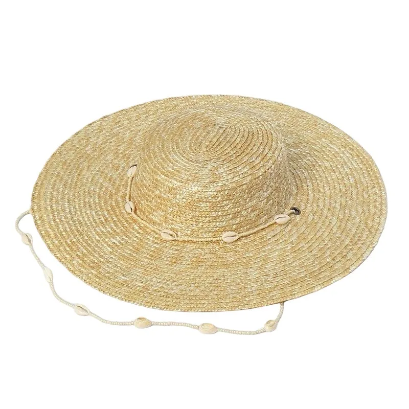 Seashells Wide Brimmed Boater Straw Hat