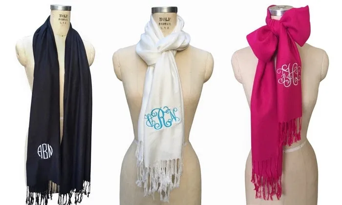 Solid Monogrammed Pashmina Scarf Choose Color