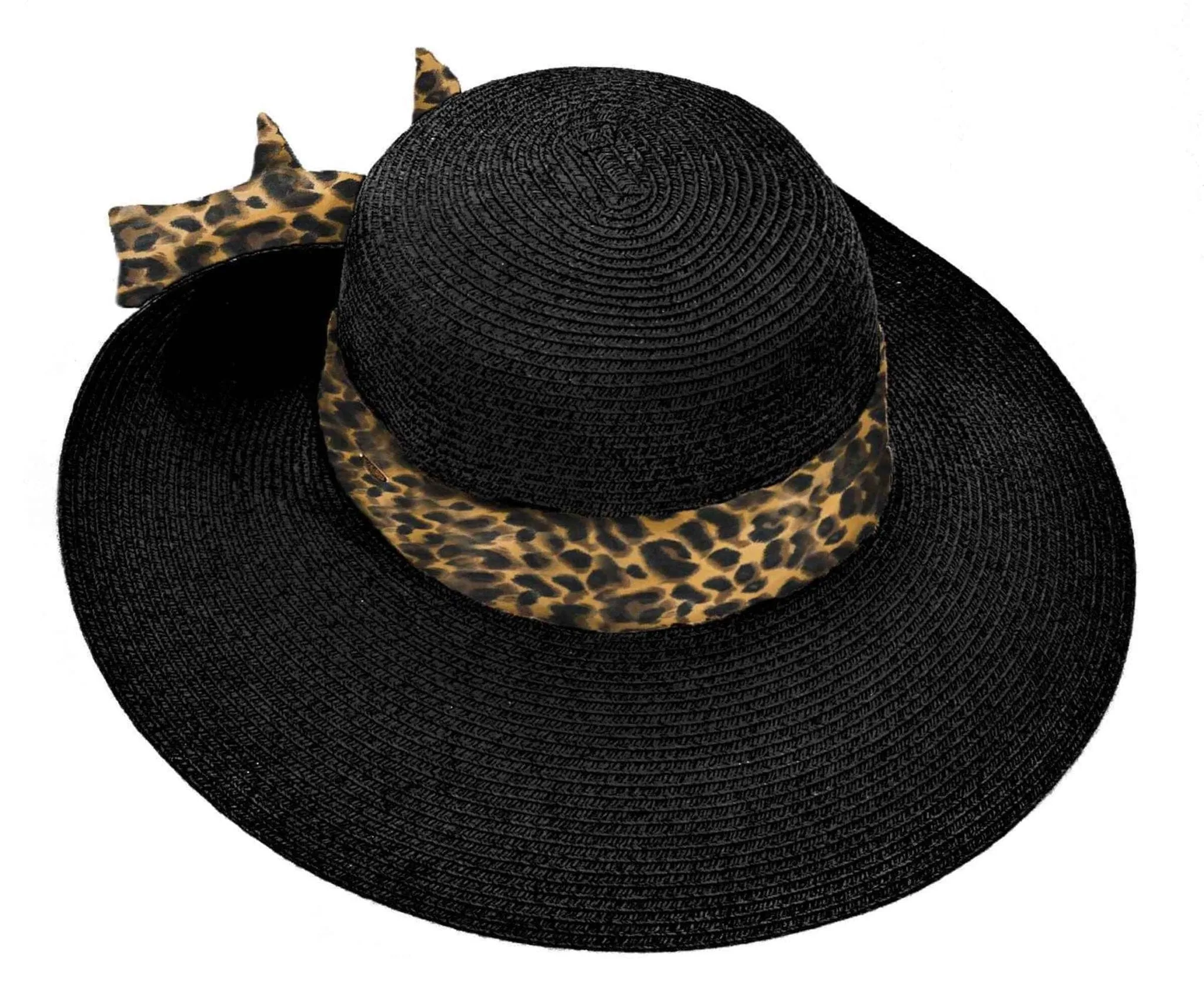 STH13 Leopard Print Ribbon Band Rolled Sun Hat