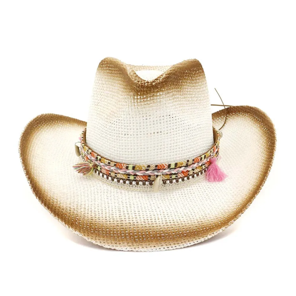 Straw Cowboy Hats Female Outdoor Beach Hat Straw Cowboy Hat Sun Protection Hat