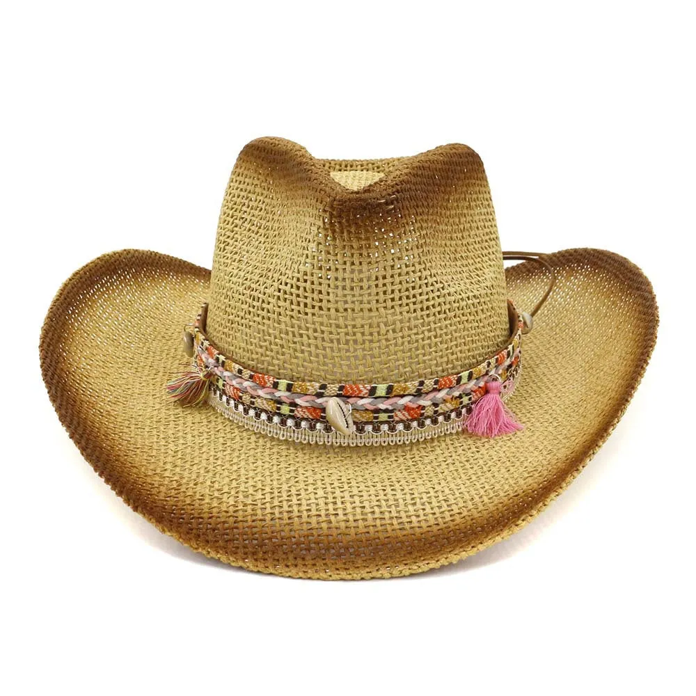 Straw Cowboy Hats Female Outdoor Beach Hat Straw Cowboy Hat Sun Protection Hat