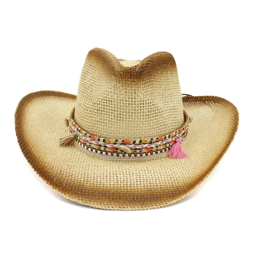 Straw Cowboy Hats Female Outdoor Beach Hat Straw Cowboy Hat Sun Protection Hat