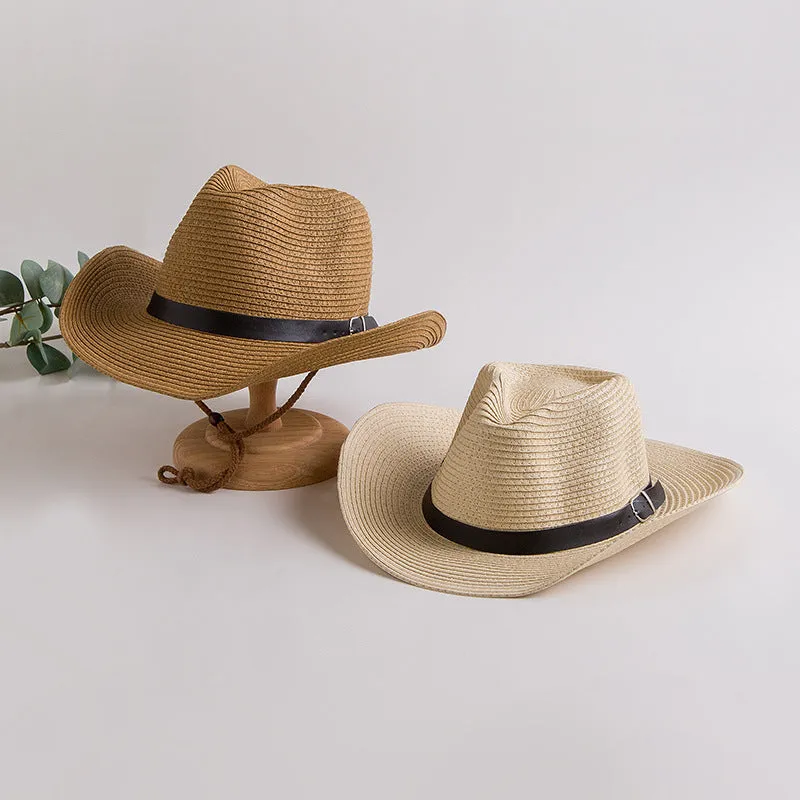 Straw Cowboy Hats Men's Summer Cowboy Hat Sun Protection Sun Hat Seaside Beach Hat