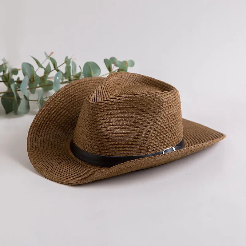 Straw Cowboy Hats Men's Summer Cowboy Hat Sun Protection Sun Hat Seaside Beach Hat