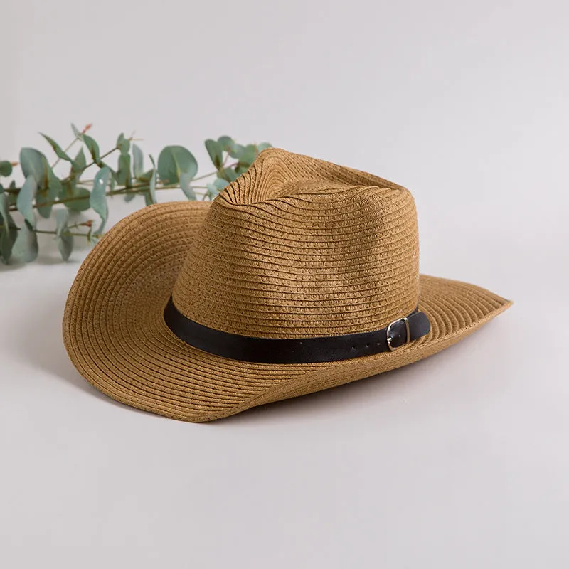 Straw Cowboy Hats Men's Summer Cowboy Hat Sun Protection Sun Hat Seaside Beach Hat