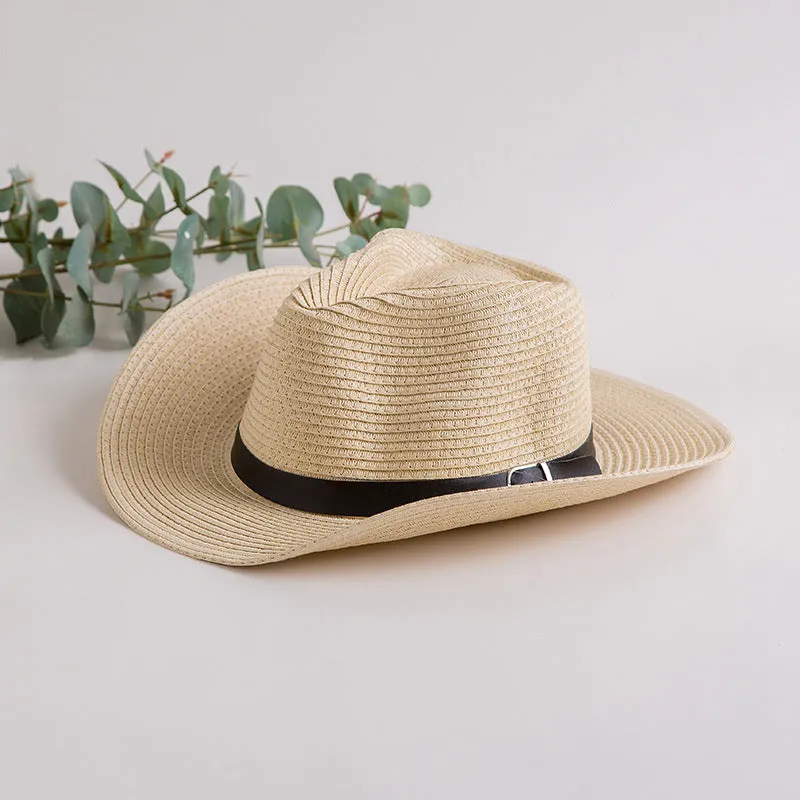 Straw Cowboy Hats Men's Summer Cowboy Hat Sun Protection Sun Hat Seaside Beach Hat