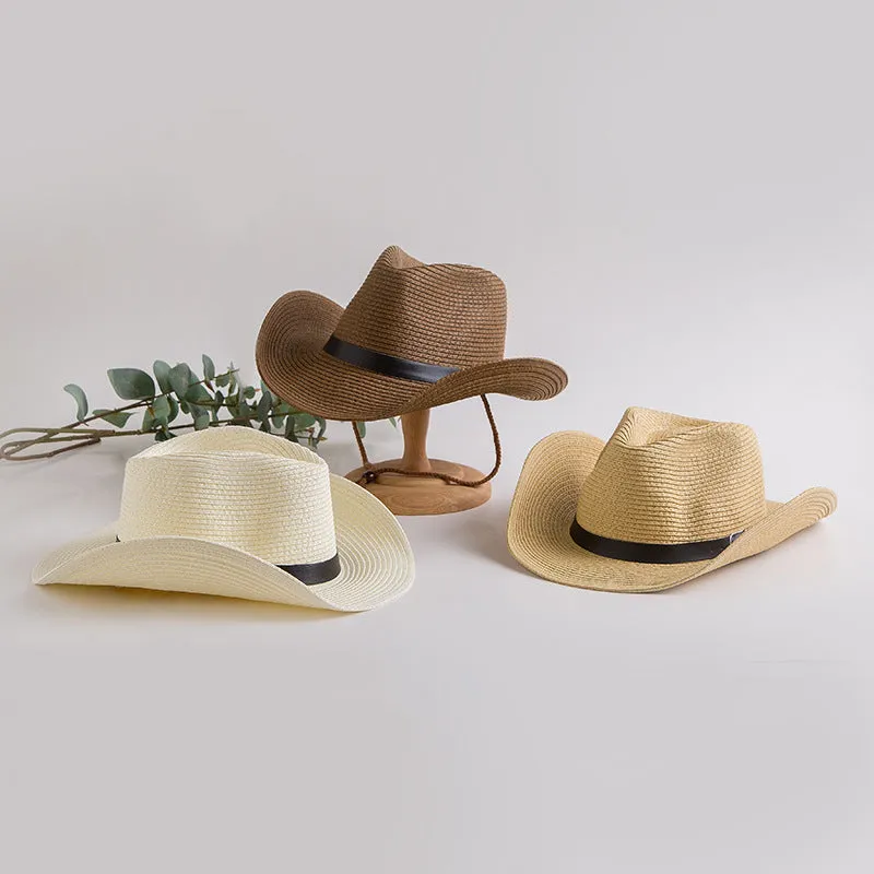 Straw Cowboy Hats Men's Summer Cowboy Hat Sun Protection Sun Hat Seaside Beach Hat