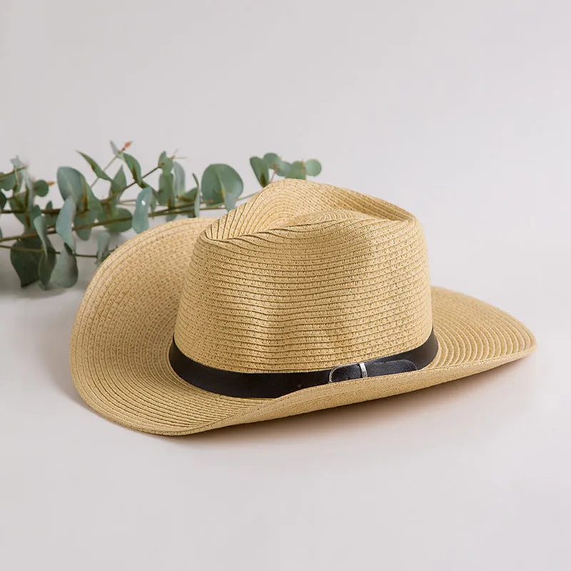 Straw Cowboy Hats Men's Summer Cowboy Hat Sun Protection Sun Hat Seaside Beach Hat