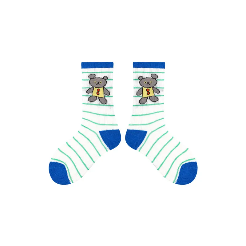 Sweetnana 4-Pack "Gummy grizzly bear" Series Children's Seamless Socks: Striped Socks High Quality Kids Socks for Spring/Summer, Cotton Socks Comfortable and Breathable.