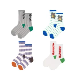 Sweetnana 4-Pack "Gummy grizzly bear" Series Children's Seamless Socks: Striped Socks High Quality Kids Socks for Spring/Summer, Cotton Socks Comfortable and Breathable.