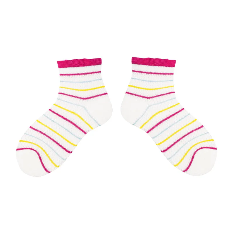 Sweetnana 4-Pack "Sweet Rabbit" Series Children's Seamless Socks: Crimping Mesh Socks with Stripes and Dots Design, Thin and Breathable Ankle Socks.