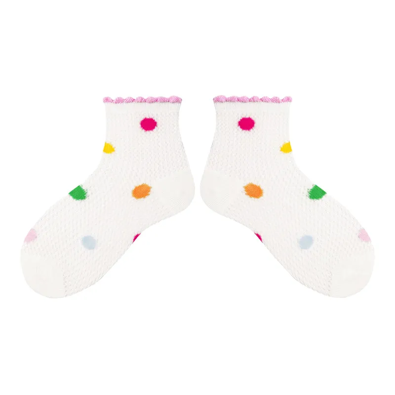 Sweetnana 4-Pack "Sweet Rabbit" Series Children's Seamless Socks: Crimping Mesh Socks with Stripes and Dots Design, Thin and Breathable Ankle Socks.