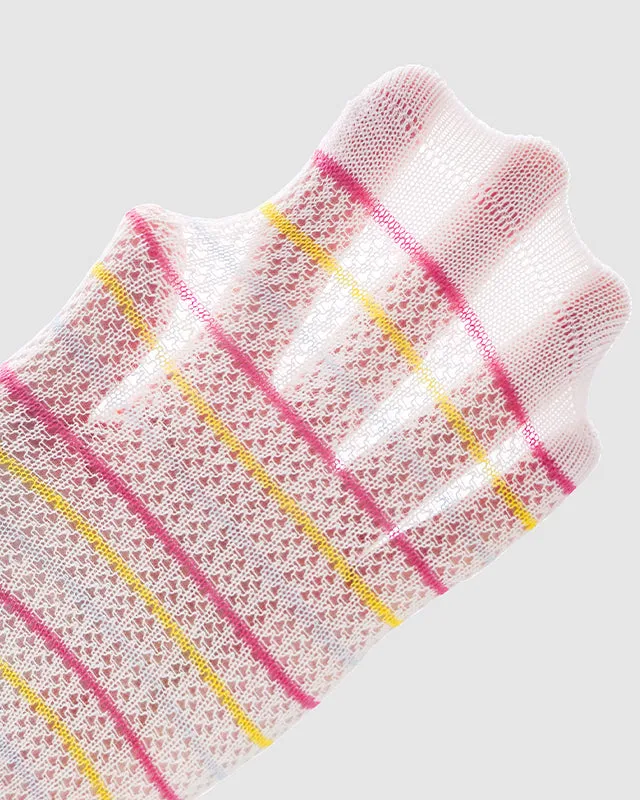 Sweetnana 4-Pack "Sweet Rabbit" Series Children's Seamless Socks: Crimping Mesh Socks with Stripes and Dots Design, Thin and Breathable Ankle Socks.