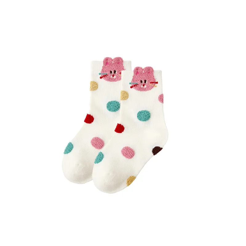 Sweetnana 5-Pack "Cute bunny" Series Children's Cotton Socks: Girls Socks Cotton Soft Cute Kids Ankle Socks, Kids Cozy Warm Socks for Autumn and Winter.